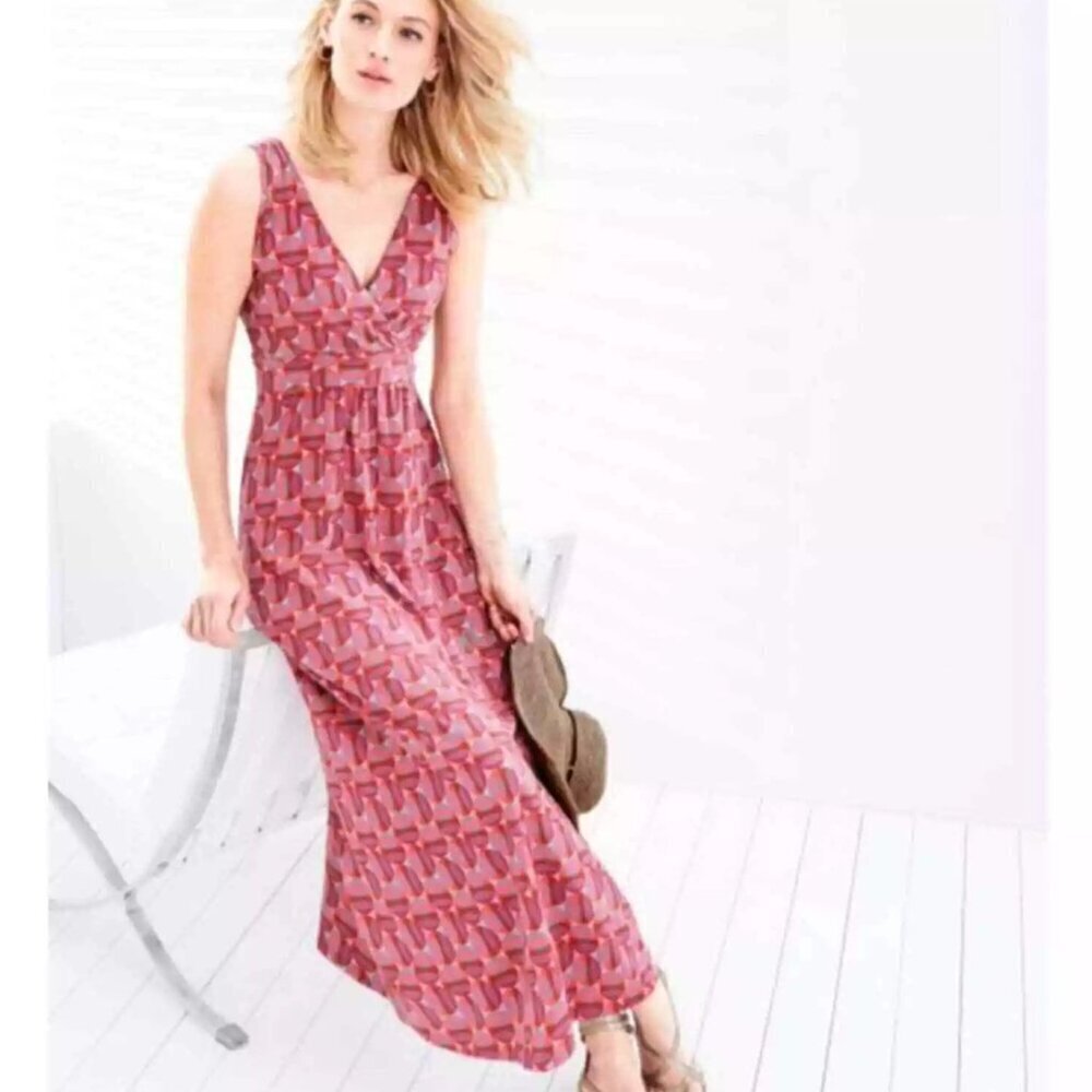 Garnet Hill Red Geometric Print Surplice Sleeveless Maxi Dress - 20899